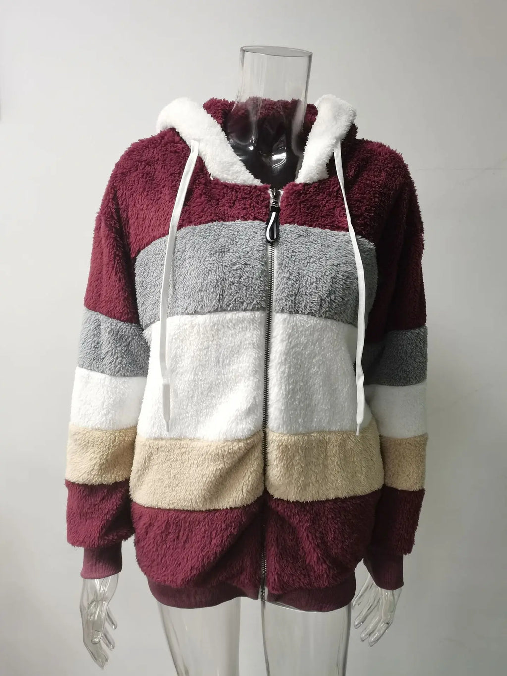 Women's Winter Fashion Coat Casual Stitching Plaid Clothes Hooded Zipper