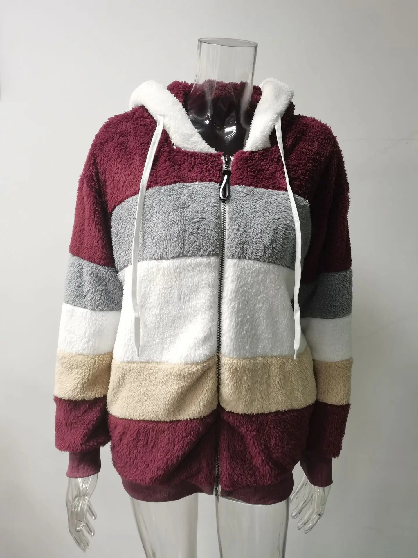 Women's Winter Fashion Coat Casual Stitching Plaid Clothes Hooded Zipper