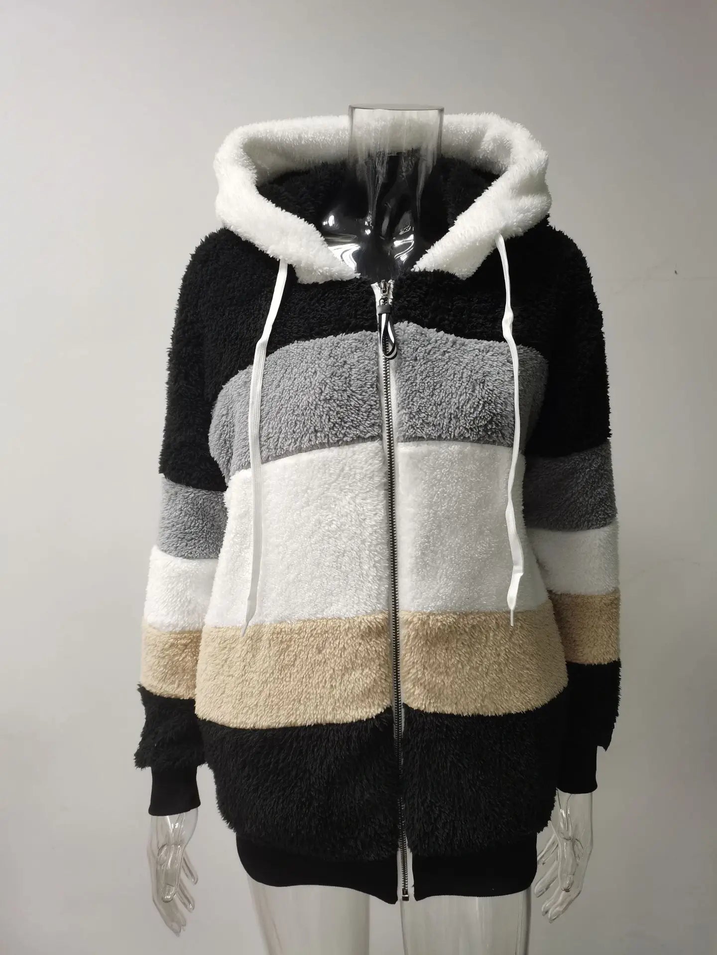Women's Winter Fashion Coat Casual Stitching Plaid Clothes Hooded Zipper