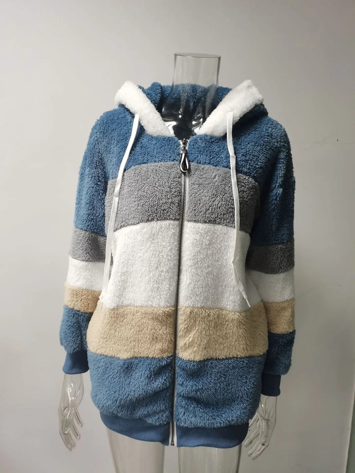 Women's Winter Fashion Coat Casual Stitching Plaid Clothes Hooded Zipper