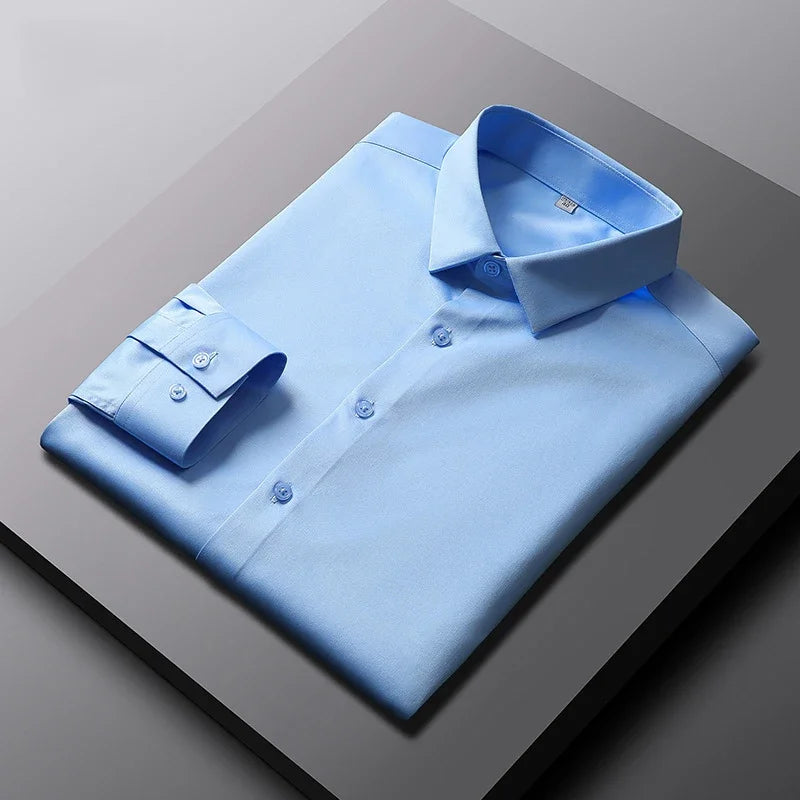 Men's Long Sleeved Solid Color Shirt None Ironing and Wrinkle Resistant