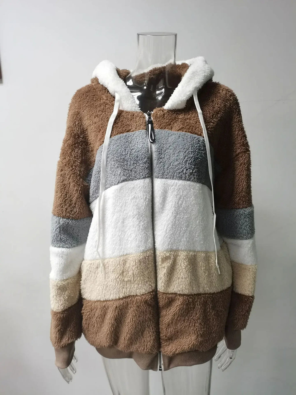 Women's Winter Fashion Coat Casual Stitching Plaid Clothes Hooded Zipper