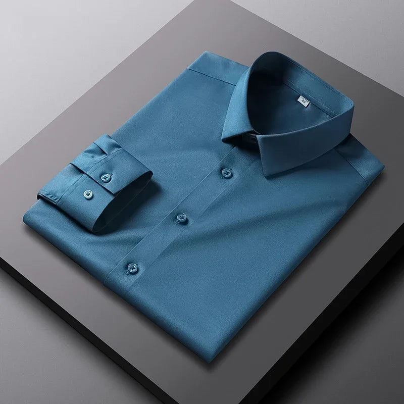 Men's Long Sleeved Solid Color Shirt None Ironing and Wrinkle Resistant