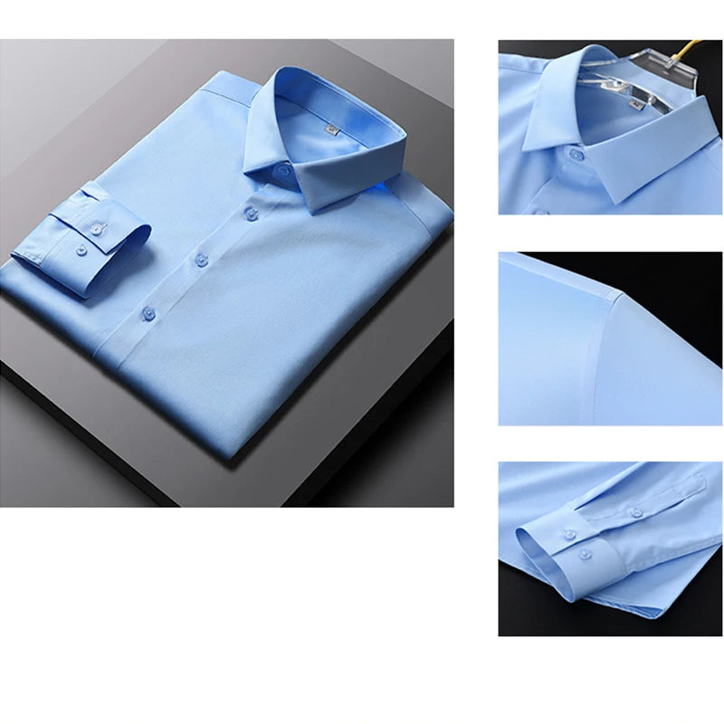 Men's Long Sleeved Solid Color Shirt None Ironing and Wrinkle Resistant