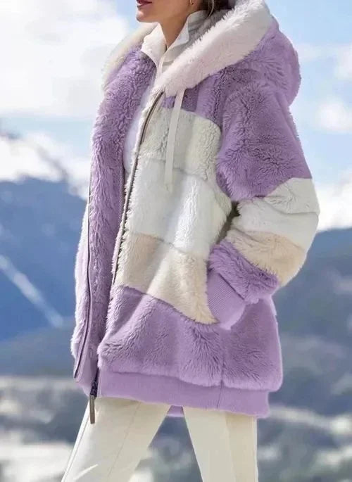 Women's Winter Fashion Coat Casual Stitching Plaid Clothes Hooded Zipper