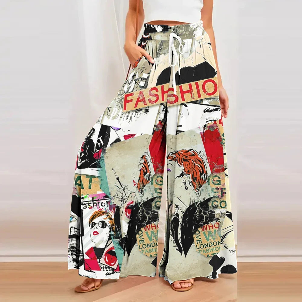 Women's Wide Leg Pants Women Print Fashion