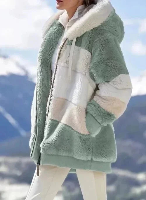 Women's Winter Fashion Coat Casual Stitching Plaid Clothes Hooded Zipper