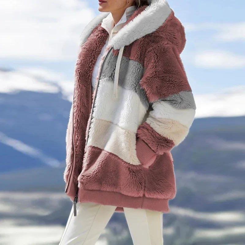 Women's Winter Fashion Coat Casual Stitching Plaid Clothes Hooded Zipper